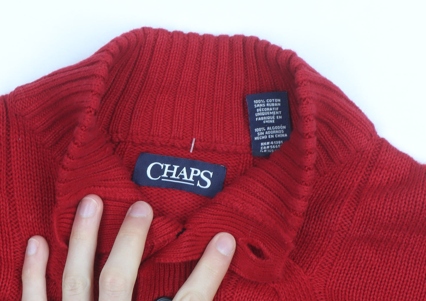 Chaps Men’s Red Cotton Cable-Knit Henley Jumper Size M
