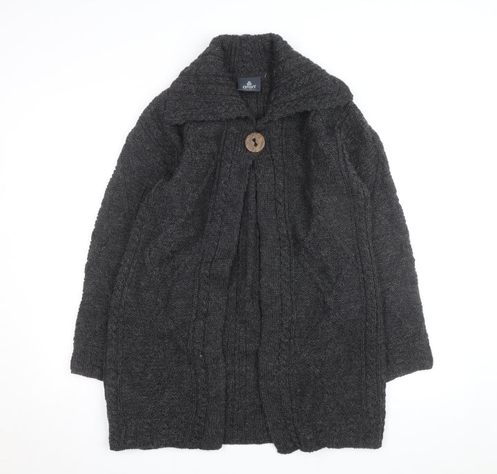 Aran Woollen Mills Men's Grey Wool Cable Knit Cardigan S