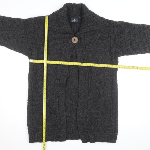 Aran Woollen Mills Men's Grey Wool Cable Knit Cardigan S