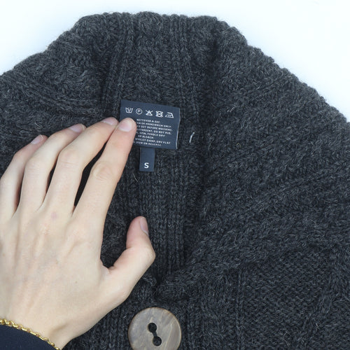 Aran Woollen Mills Men's Grey Wool Cable Knit Cardigan S