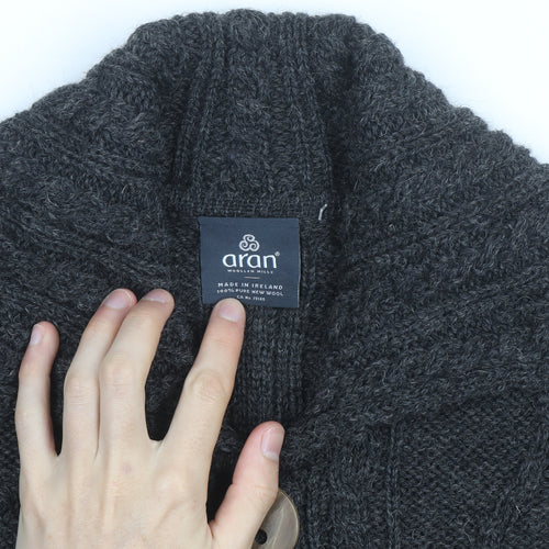 Aran Woollen Mills Men's Grey Wool Cable Knit Cardigan S