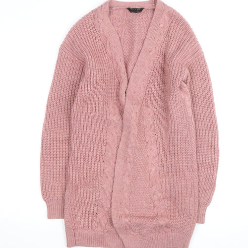 Lipsy Women Pink Cable-Knit Long Sleeve Open Cardigan Size 6