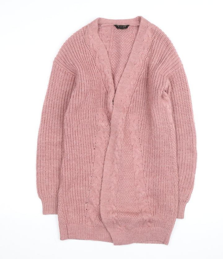 Lipsy Women Pink Cable-Knit Long Sleeve Open Cardigan Size 6