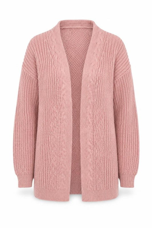 Front view of Lipsy Women Pink Cable-Knit Long Sleeve Open Cardigan, size 6