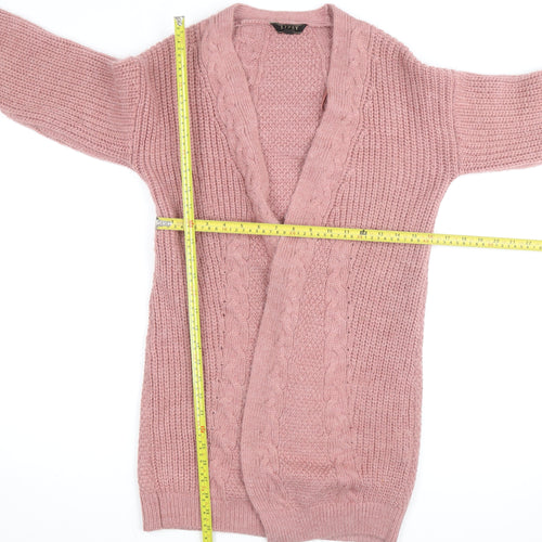 Lipsy Women Pink Cable-Knit Long Sleeve Open Cardigan Size 6