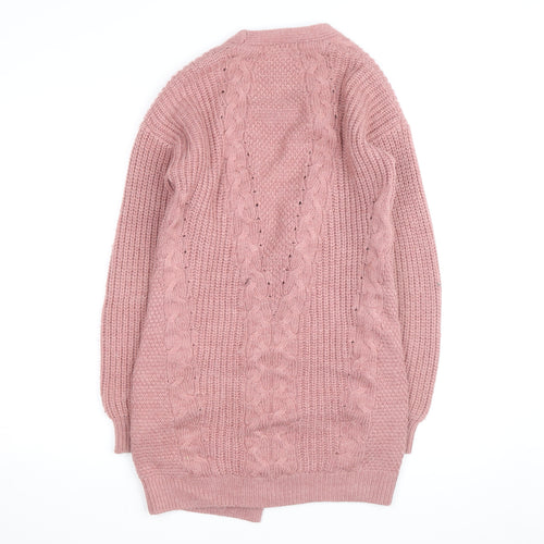 Lipsy Women Pink Cable-Knit Long Sleeve Open Cardigan Size 6