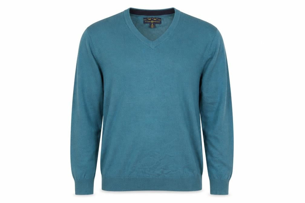 Front view of Club Room Men’s Blue V-Neck jumper, size M, Acrylic Knit