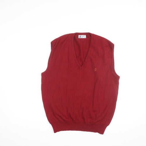 Courrèges Men Red Wool V-Neck Sleeveless Vest L Classic Knit
