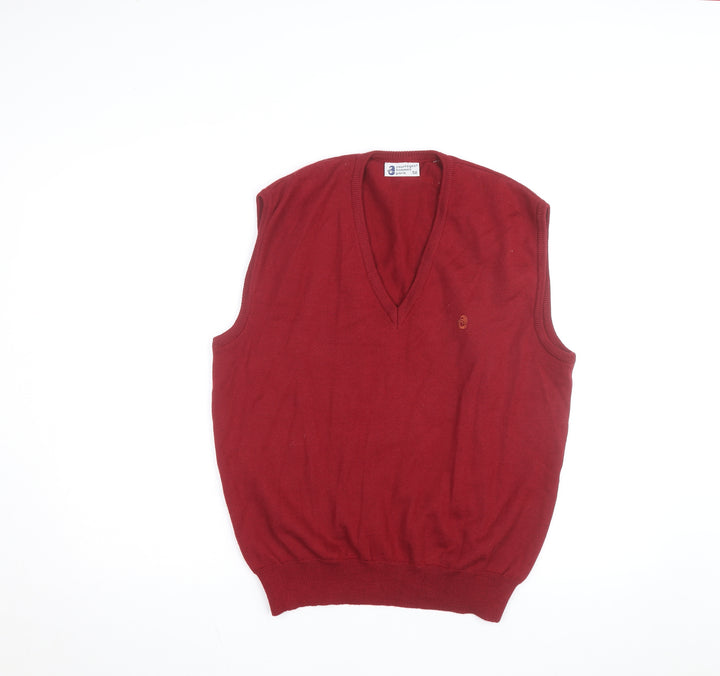 Courrèges Men Red Wool V-Neck Sleeveless Vest L Classic Knit