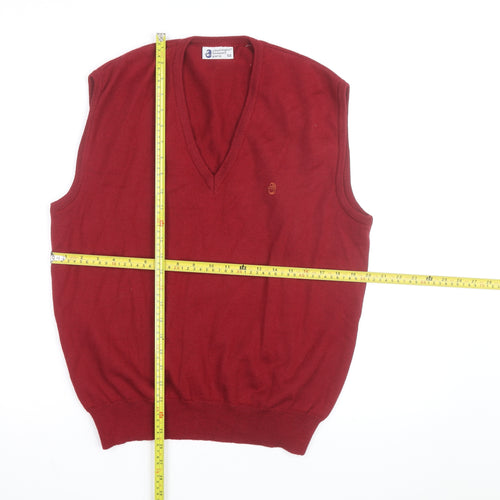 Courrèges Men Red Wool V-Neck Sleeveless Vest L Classic Knit