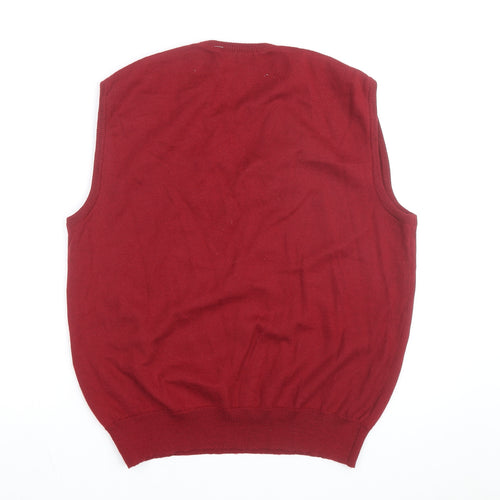Courrèges Men Red Wool V-Neck Sleeveless Vest L Classic Knit