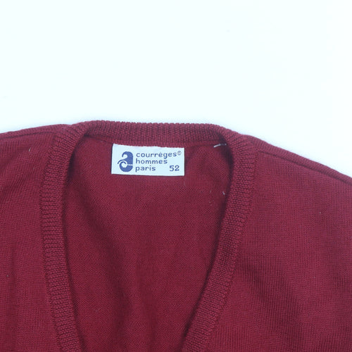 Courrèges Men Red Wool V-Neck Sleeveless Vest L Classic Knit