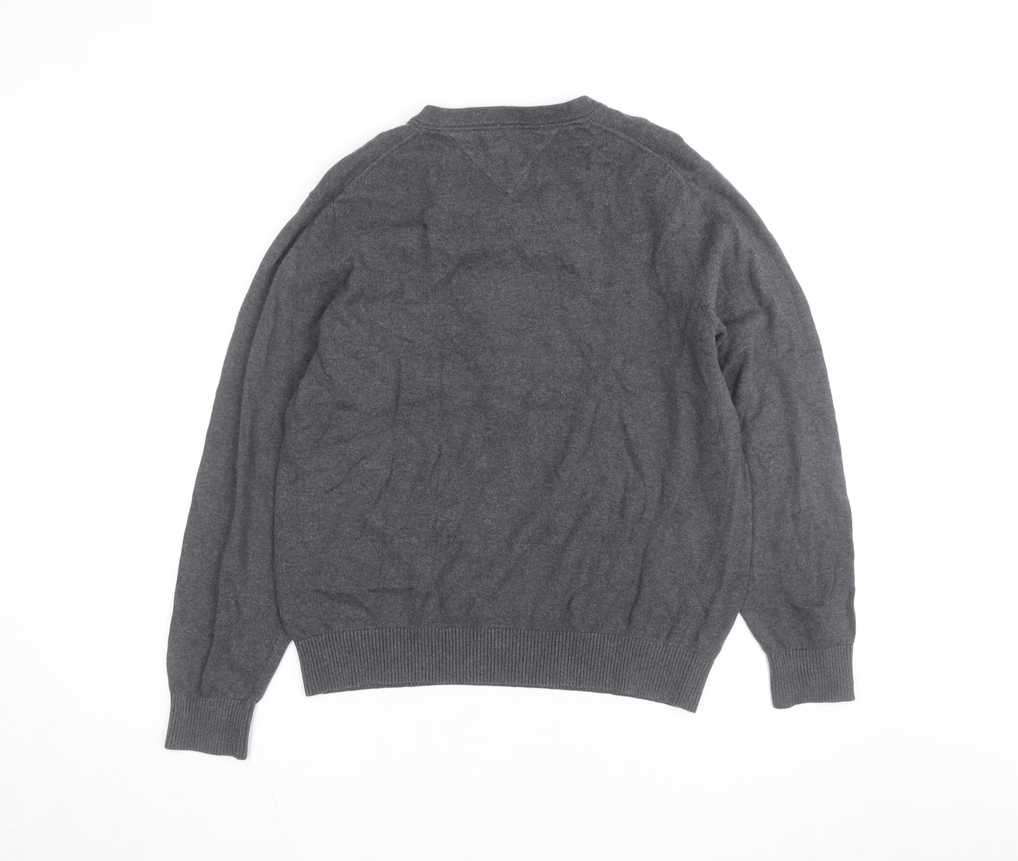 Tommy Hilfiger Men's Grey V-Neck Cotton Jumper Size M