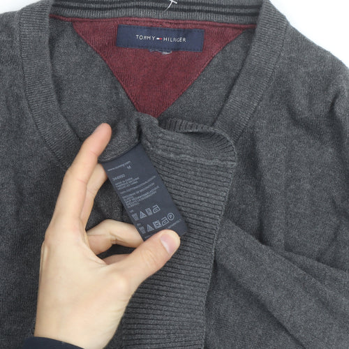 Tommy Hilfiger Men's Grey V-Neck Cotton Jumper Size M