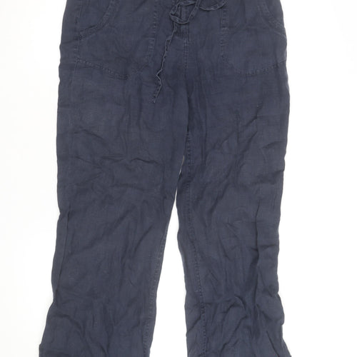 Per Una Women’s Blue Linen Cargo Trousers Size 12 Regular Fit