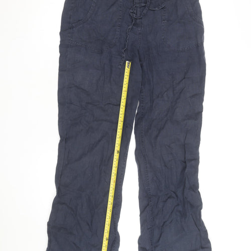 Per Una Women’s Blue Linen Cargo Trousers Size 12 Regular Fit