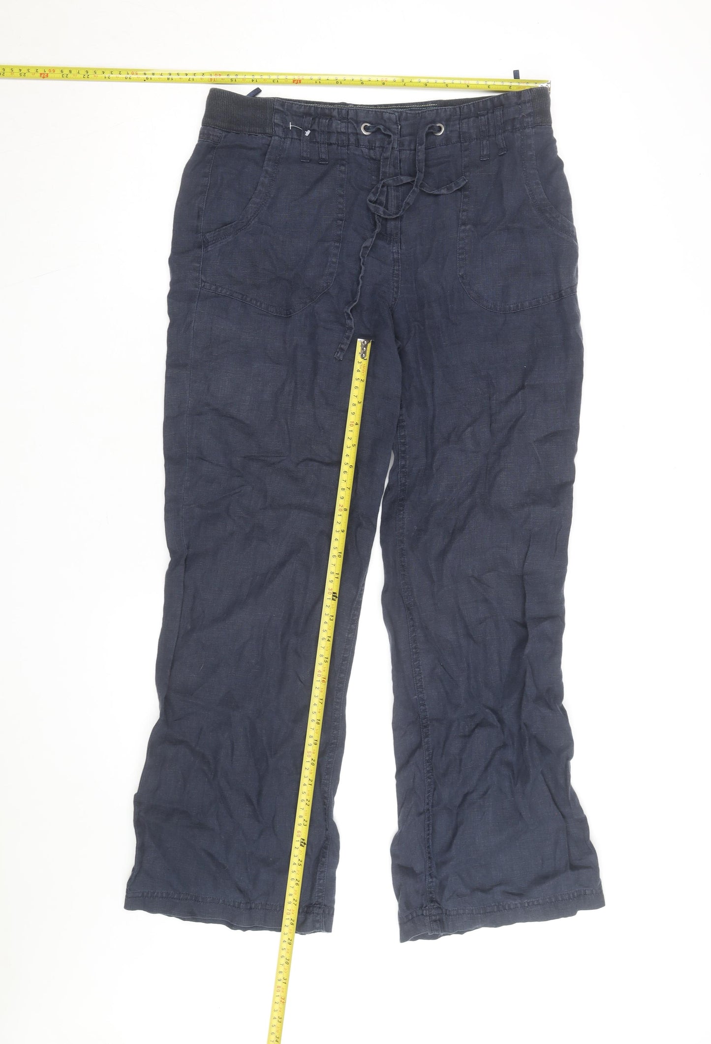 Per Una Women’s Blue Linen Cargo Trousers Size 12 Regular Fit