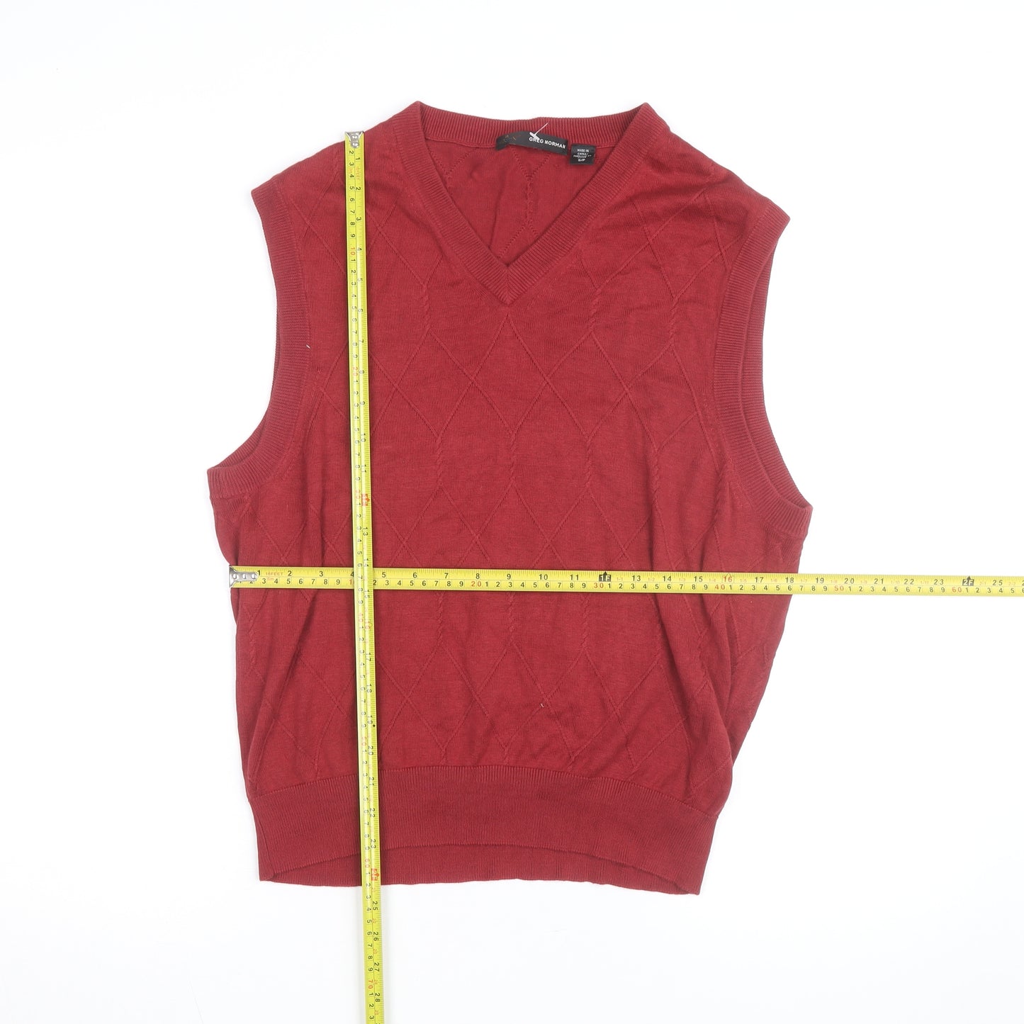 Greg Norman Men's Red Cotton Blend V-Neck Golf Vest S