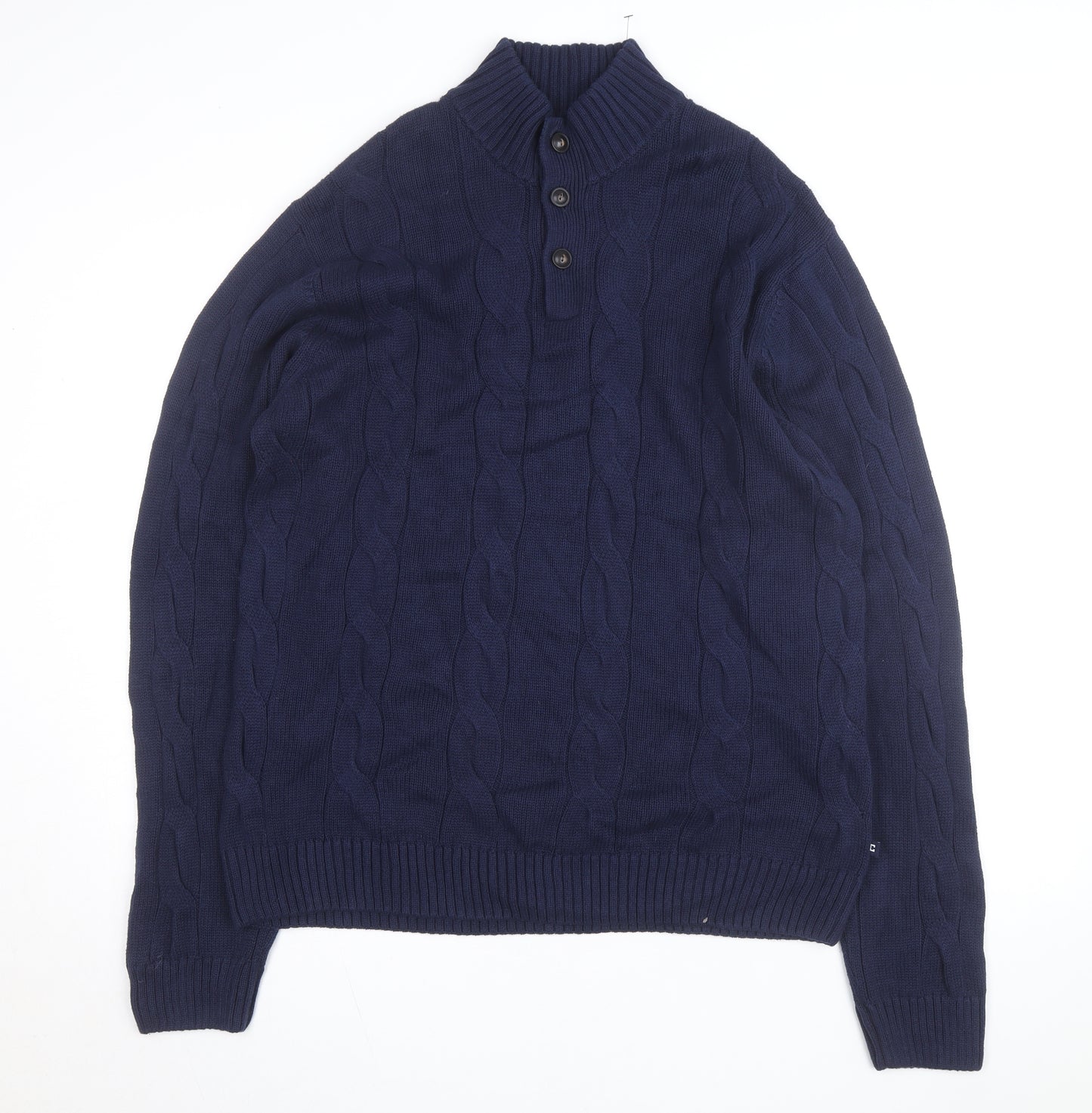 Chaps Men's Blue Cotton Cable-Knit Henley Jumper 2XL