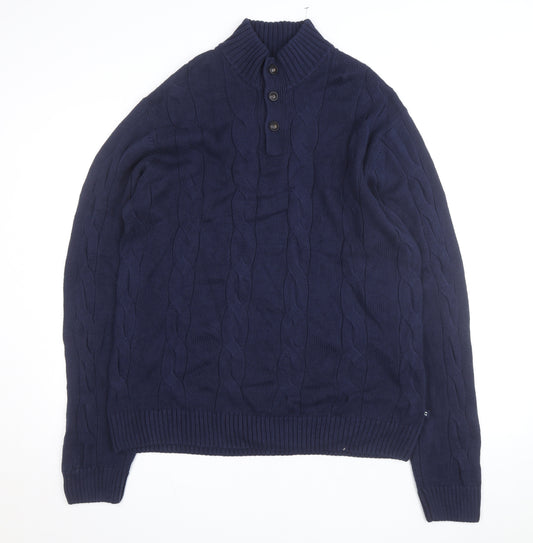 Chaps Men's Blue Cotton Cable-Knit Henley Jumper 2XL