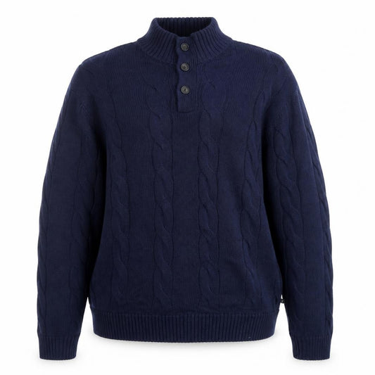 Front view of Chaps Men's Blue Cotton Cable-Knit Henley Jumper 2XL