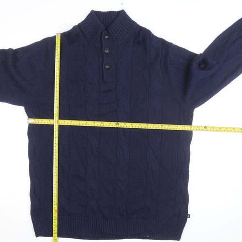 Chaps Men's Blue Cotton Cable-Knit Henley Jumper 2XL