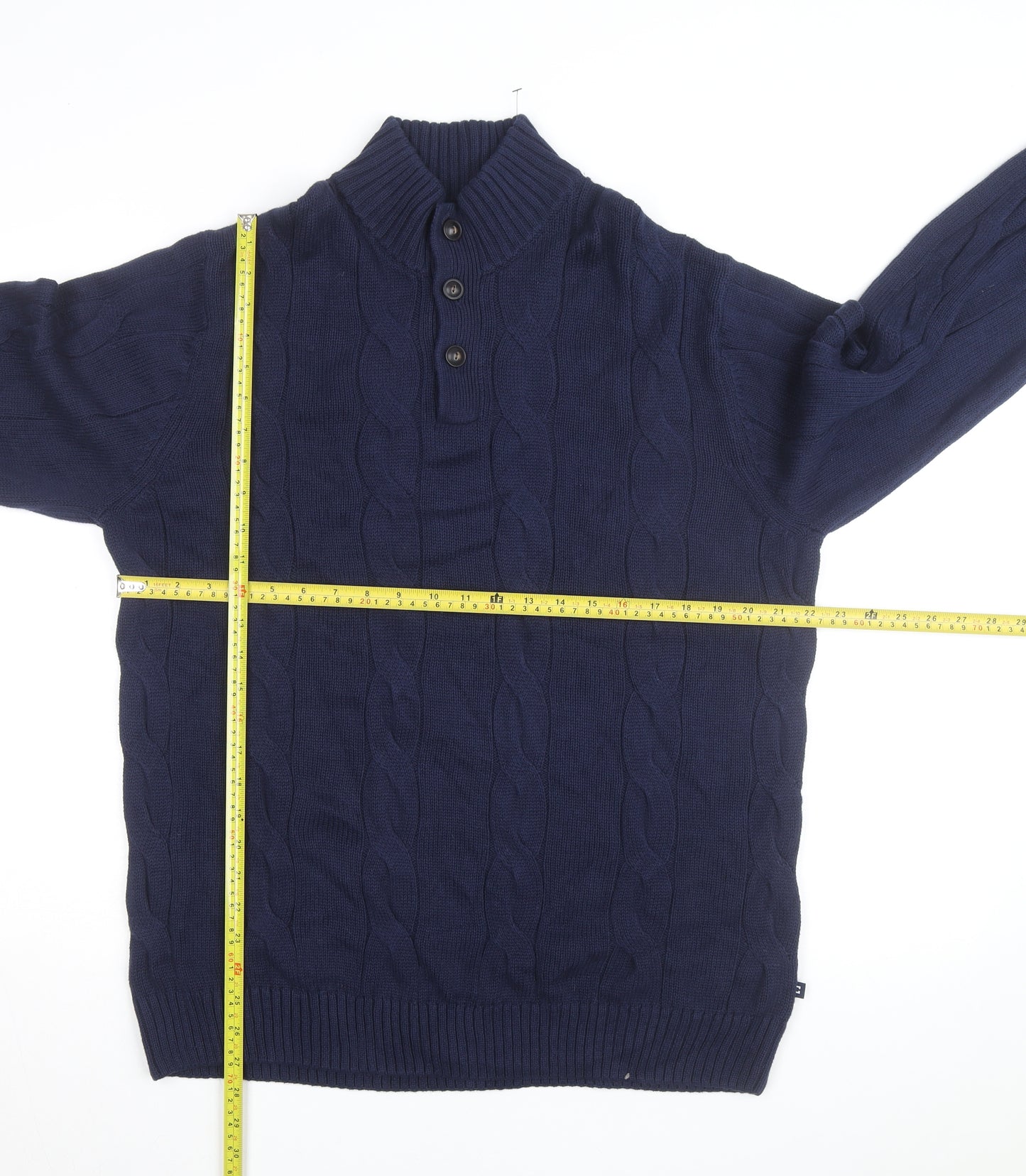 Chaps Men's Blue Cotton Cable-Knit Henley Jumper 2XL