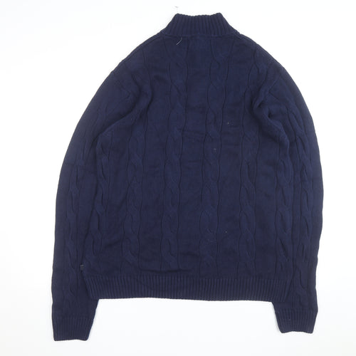 Chaps Men's Blue Cotton Cable-Knit Henley Jumper 2XL
