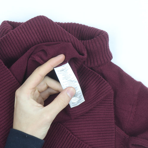 French Connection Men's Red Roll Neck Cotton Jumper Size M
