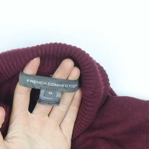 French Connection Men's Red Roll Neck Cotton Jumper Size M