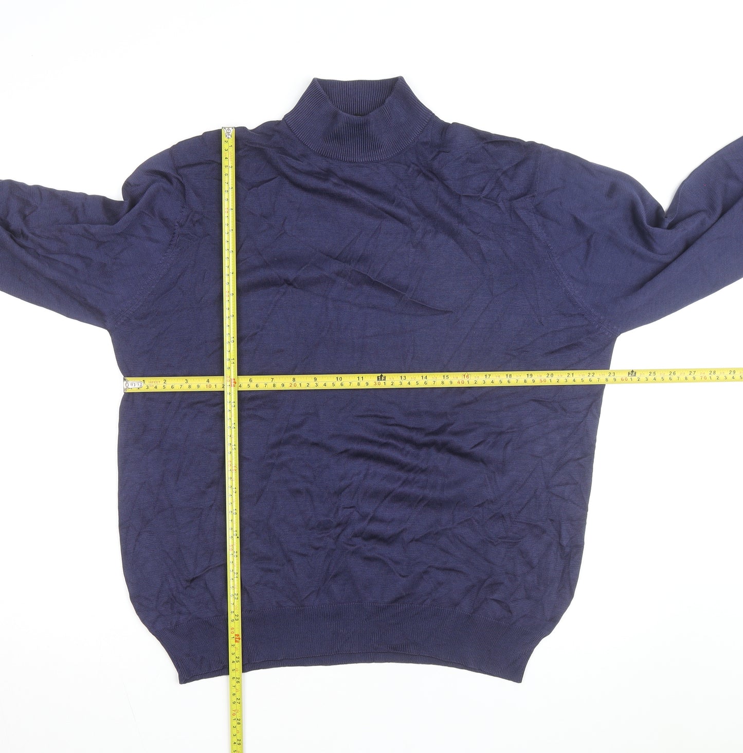 Jos. A. Bank Men's Blue Silk Roll Neck Jumper Size L