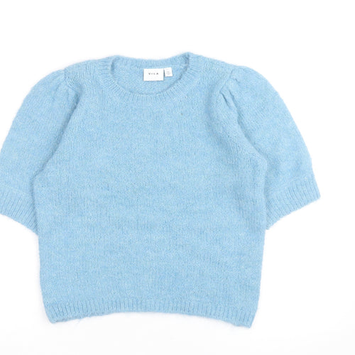 Vila Women Blue Short Sleeve Crew Neck Knit Pullover Jumper Size S