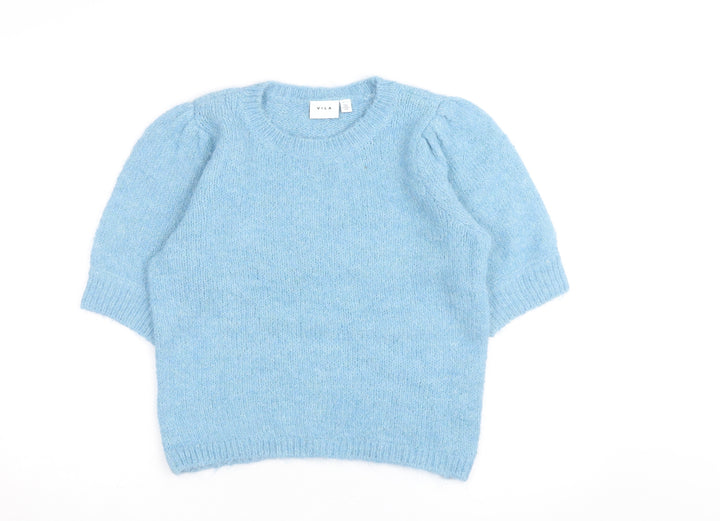 Vila Women Blue Short Sleeve Crew Neck Knit Pullover Jumper Size S