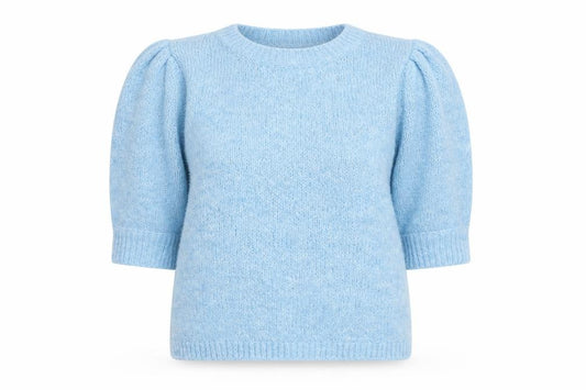 Front view of VILA Women Blue Short Sleeve Crew Neck Knit jumper, size S