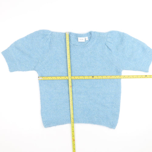 Vila Women Blue Short Sleeve Crew Neck Knit Pullover Jumper Size S