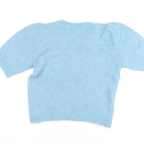 Vila Women Blue Short Sleeve Crew Neck Knit Pullover Jumper Size S