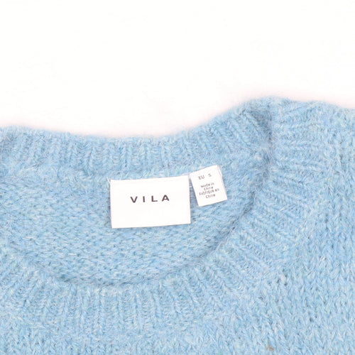 Vila Women Blue Short Sleeve Crew Neck Knit Pullover Jumper Size S