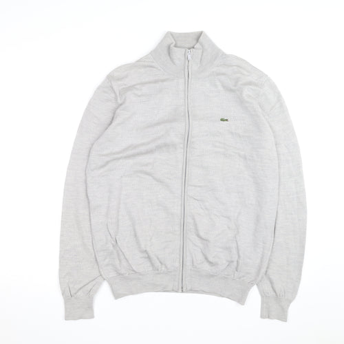 Lacoste Men’s Grey Wool Full Zip Jumper L High Neck Classic Knit
