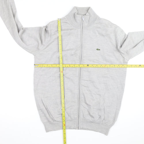 Lacoste Men’s Grey Wool Full Zip Jumper L High Neck Classic Knit