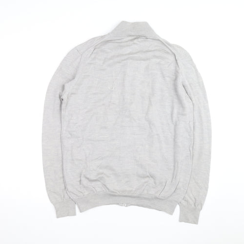 Lacoste Men’s Grey Wool Full Zip Jumper L High Neck Classic Knit