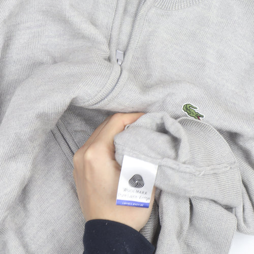 Lacoste Men’s Grey Wool Full Zip Jumper L High Neck Classic Knit