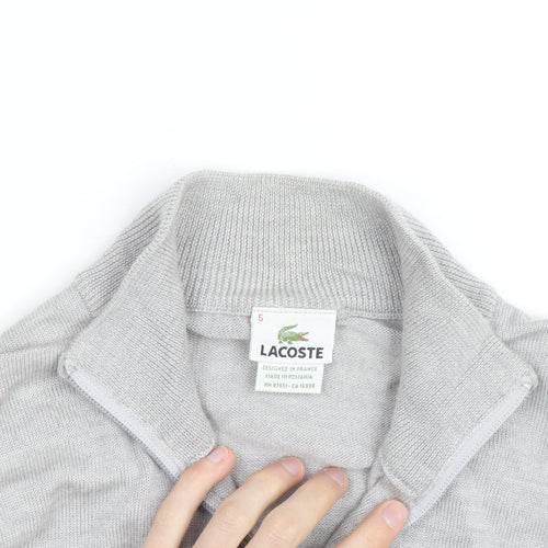 Lacoste Men’s Grey Wool Full Zip Jumper L High Neck Classic Knit