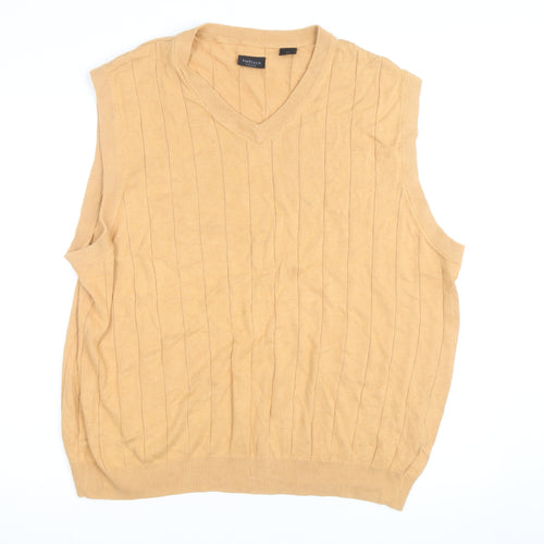 Van Heusen Men Beige Cotton V-Neck Sleeveless Jumper Vest XL