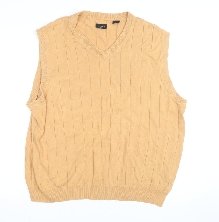 Van Heusen Men Beige Cotton V-Neck Sleeveless Jumper Vest XL