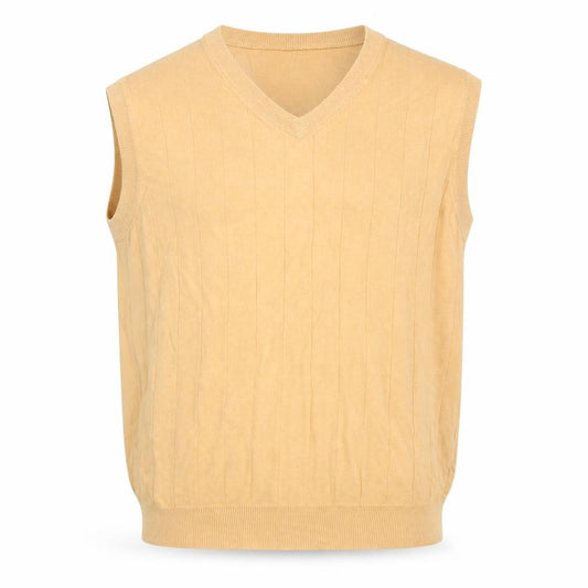 Front view of Van Heusen Men Beige Cotton V-Neck Sleeveless Jumper Vest XL
