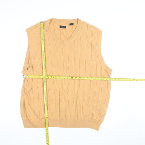 Van Heusen Men Beige Cotton V-Neck Sleeveless Jumper Vest XL