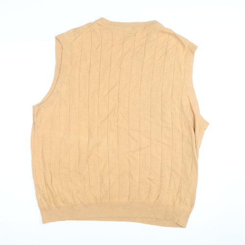 Van Heusen Men Beige Cotton V-Neck Sleeveless Jumper Vest XL