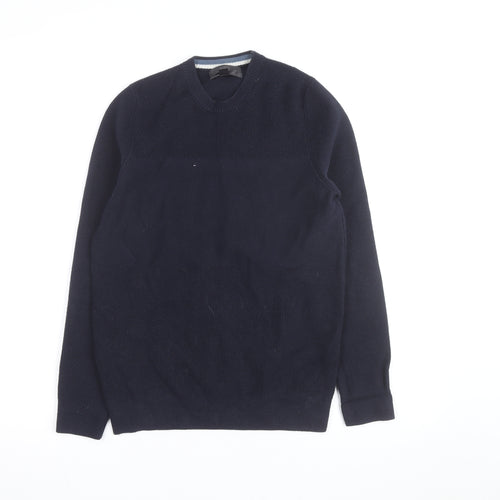 Marks and Spencer Men's Blue Cotton Blend Crew Neck Jumper Size S