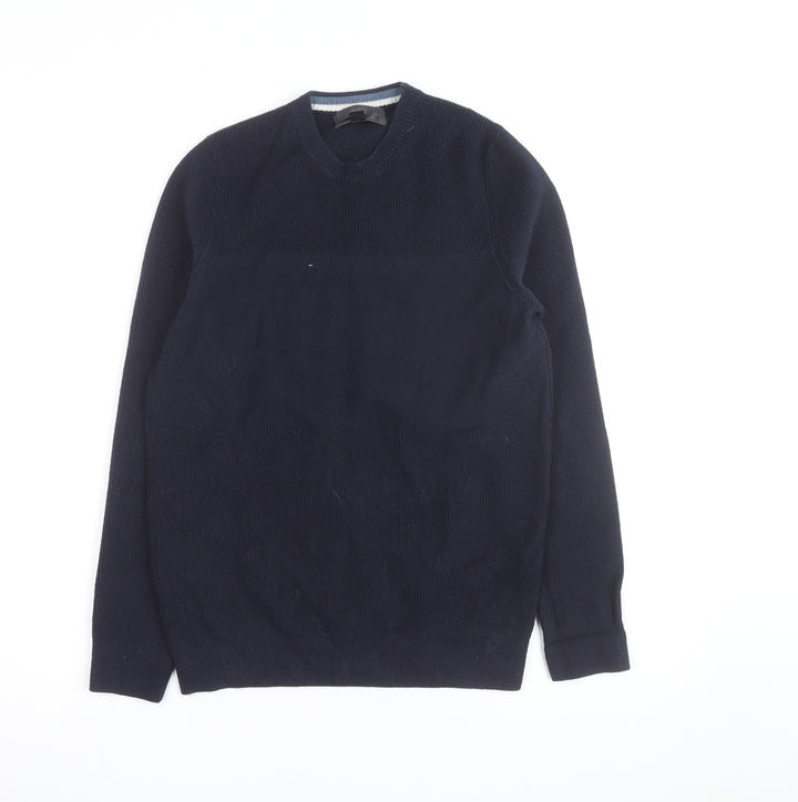 Marks and Spencer Men's Blue Cotton Blend Crew Neck Jumper Size S