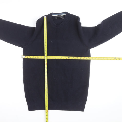 Marks and Spencer Men's Blue Cotton Blend Crew Neck Jumper Size S